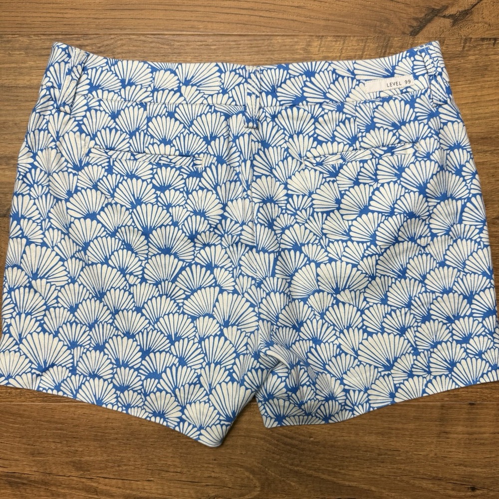 Level 99 Anthropologie Size 28 Blue‎ White Shells Linen Blend Chino Shorts Golf